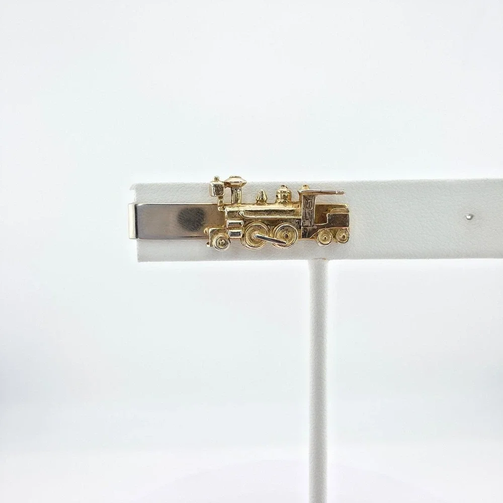 Vintage SWANK Train Tie Clip Tie Bar Tie Clasp Steam Engine Silver Gold Tone